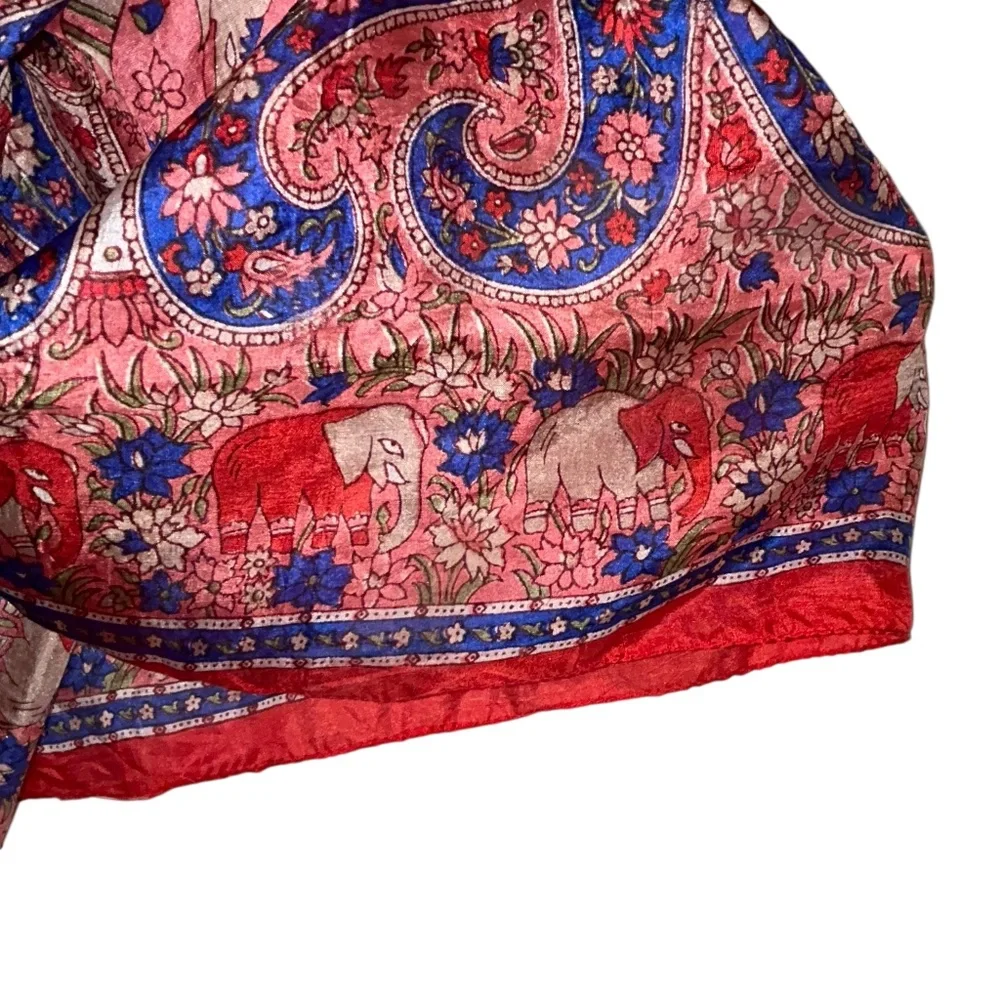 India Silk red blue elephants print ethnic Indian wear scarf